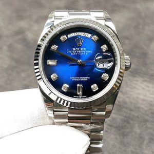 Replica Rolex Day Date 36 128239 GMF 1:1 Best Edition 904L Steel Blue Dial Diamonds Markers on Bracelet A2836